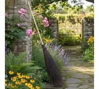 Traditional Styled Besom Broom, Natural Twig Bristles with Wooden Handle, Rustic Garden Sweeping Tool