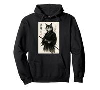 Traditional Sumi-e Art Martial Arts Samurai Japan Gray Wolf Pullover Hoodie