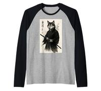Traditional Sumi-e Art Martial Arts Samurai Japan Gray Wolf Raglan Baseball Tee