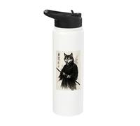Traditional Sumi-e Art Martial Arts Samurai Japan Gray Wolf Stainless Steel Insulated Water Bottle