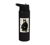 Traditional Sumi-e Art Martial Arts Samurai Japan Gray Wolf Stainless Steel Insulated Water Bottle