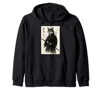 Traditional Sumi-e Art Martial Arts Samurai Japan Gray Wolf Zip Hoodie