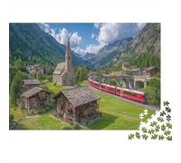 Traditional Swiss Chalet And A Bright Red Passenger Train1000 Piece Impossible for Adults Games Gifts Kids Challenge Jigsaw