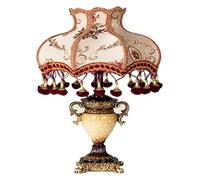 Traditional Table Lamp Handmade Victorian StyleFabric Lampshade Bedside Lamp Antique Painted Resin Base Desk Lamp Carved Living Room Decoration Table Lamp,Kitchen Light