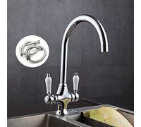 Traditional Taps Kitchen Sink Mixer Tap Elegant White Ceramic Dual Lever Handle Monobloc Swivel Spout Chrome Finish