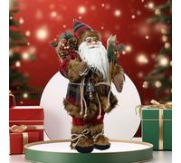 Traditional Tartan Plush Santa Standing Father Christmas Decor 30cm