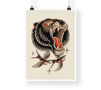 Traditional Tattoo - Bear Poster: Tattoo Flash Sheet Art Poster, Vintage Designs, Classic Ink-Inspired Wall Decor, Alternative Home Decor