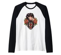 Traditional Tattoo Woman Wolf Head Roses Classic Art Raglan Baseball Tee
