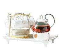 Traditional Tea Set 15pcs Nordic Luxury Tea Set Glass Teapot and Ceramic Lid Heat Preseveration Candle Holder Cup Saucer Kettle Afternoon