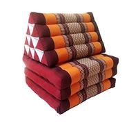 Traditional Thai Kapok 3 Fold Meditation Mattress with Oriental Style Triangle Recliner Cushion for Yoga Massage or Relaxation (Orange, Maroon)