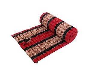 Traditional Thai Kapok Roll-Up Meditation Mattress for Yoga Massage or Relaxation (Black, Red)