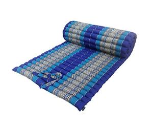 Traditional Thai Kapok Roll-Up Meditation Mattress for Yoga Massage or Relaxation (Light Blue, Dark Blue)