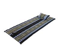 Traditional Thai Kapok Roll-Up Meditation Mattress with Matching Support Pillow for Yoga Massage or Relaxation (Light Blue, Navy)