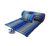 Traditional Thai Kapok Roll-Up Meditation Mattress with Matching Support Pillow for Yoga Massage or Relaxation (Light Blue, Dark Blue)