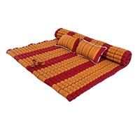 Traditional Thai Kapok XXL Roll-Up Meditation Mattress with 2 Matching Support Pillows for Yoga Massage or Relaxation (Copper, Burgundy)