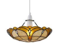 Traditional Tiffany Uplighter Pendant Shade, Easy Fit Ceiling Lightshade, Coloured Glass Design