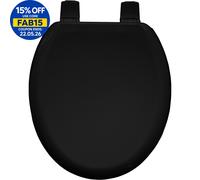 BEMIS Chicago Ultra-Fix Black Toilet Seat. Wooden Toilet Seat with Water Based Paint for Easy Clean. Adjustable Plastic Hinges, Universal & Easy Installation, Black
