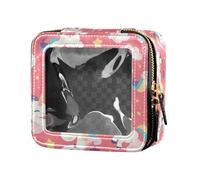 Traditional Tribal Aztec Cute Clear Small Makeup Bag for Purse for Women Cosmetic Case Transparent Storage Bags, Seamless Pink unicorns Pattern Illustration, One Size
