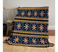 Traditional Tribal Designs Flannel Fleece Throw Blankets, Soft Warm Comfortable Throws For Sofa Geometric Shapes Fluffy Blanket Bed Throw For Bedroom Couch Travel Kids Bedroom 51"×59",Dark Blue