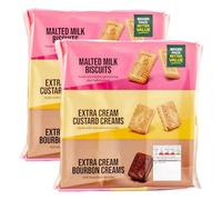 Traditional Triple-Variety Biscuit Barrel Refill Selection Pack Duo, Malted Milk, Custard Creams & Bourbons - Set of 2 x 530g