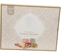 Traditional Turkish Delight Assortment Mixed Nuts and Fruit Flavour Soft Chewy Confectionery Bite-Sized Delicately Iced Pieces Gift Box Suitable for Parties Sharing