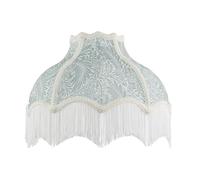 Traditional Victorian Light Shade in Emerald Green Floral Cotton with White Tassels and Embroidery | 36cm x 20cm | for Pendant Floor or Lamp Base by Happy Homewares