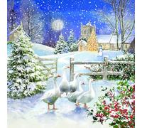 Traditional Vintage Art Charity Christmas Cards - Premium Board - Eco-Friendly - Pack of 6 Cards with Envelopes (A Winter Walk Geese Family)
