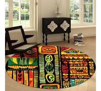 Traditional Vintage Geometric Runes Machine Washable Round Area Rug 220 cm, Multicoloured Printed Circular Rug Non-slip Carpet - Soft Short Pile Carpet Floor Decorate for Living Room Bedroom Playroom