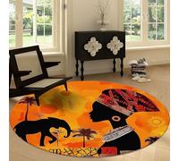 Traditional Vintage Palm Trees Woman Machine Washable Round Area Rug 150 cm, Orange Red Printed Circular Rug Non-slip Carpet - Soft Short Pile Carpet Floor Decorate for Living Room Bedroom Playroom