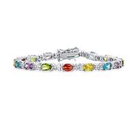 Traditional Vintage Style Jewelry Alternating Cubic Zirconia 6x4MM Oval Shape AAA CZ Simulated Gemstone Multi Colored Tennis Bracelet Teardrop For Women Wedding Silver Plated 7.5 Inch
