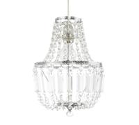 Traditional Vintage Style Pendant Lighting Shade with Clear Acrylic Beads and Droplets | 33cm x 23cm | Shiny Chrome Metal Framework by Happy Homewares