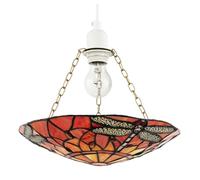 Traditional Vivid Orange and Amber Dragonfly Tiffany Glass Easy Fit Pendant Light Shade | 30cm x 5cm | Antique Brass Supporting Chains by Happy Homewares