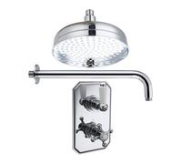 Traditional Wall Concealed Thermostatic Shower Valve Set With Round Fixed Head - Chrome