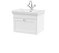 Traditional Wall Hung 1 Drawer Vanity 1 Tap Hole Fireclay Basin 600mm Balterley White One Size