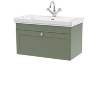 Traditional Wall Hung 1 Drawer Vanity 1 Tap Hole Fireclay Basin 800mm Balterley Green One Size