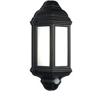 Traditional Wall Lantern Light - Built in Photocell & PIR Sensor - 7W Cool White LED Module- Matt Black Textured & Frosted Polycarbonate - Push Fit Terminal - LED Wall Lamp