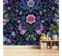 Traditional Wall Murals 350 x 256 cm (W x H), William Morris Folk Art Symmetrical Pattern Mural Non-Woven Wall Covering Fabric, Colourful Large Photo Wallpaper for Living Room Bedroom Office Kids