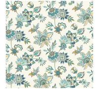 Traditional Wallcovering - Floral Pattern - Teal Blue Cream Yellow - Statement Feature Wall - Dining Room Bedroom Living Room - Contemporary Versatile Sophisticated - Paste The Wall Wallpaper