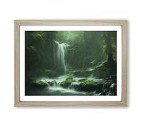 Traditional Waterfall Framed Print | A3 Oak Framed Wall Art | Ready to Hang | Classic Landscape Picture | Living Room Bedroom Lounge Office