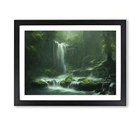 Traditional Waterfall Framed Print | A4 Black Framed Wall Art | Ready to Hang | Classic Landscape Picture | Living Room Bedroom Lounge Office