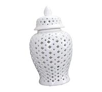 Traditional White Ceramic Ginger Jar Vase with Lid for Home Decor Table Centerpiece Living Room Storage 3.94x3.94x8.66 Inches