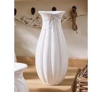 Traditional White Ceramic Tall Table Decor Flower Vase Dibor White Large