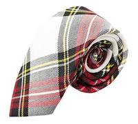 Traditional White & Red Tartan Tie, Check, Plaid(Size: One size)