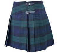 Traditional Women's Tartan Mini Kilt Skirt - Scottish Plaid Billie Skirt with Adjustable Leather Buckle Straps - Pleated P.V. Tartan Design for Ladies (Black Watch, 16)