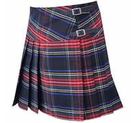 Traditional Women's Tartan Mini Kilt Skirt - Scottish Plaid Billie Skirt with Adjustable Leather Straps - Pleated P.V. Tartan Design for Ladies (UK, Numeric, 8, Regular, Regular, Black Stewart)