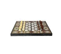 Traditional Wooden Backgammon Set, 20 Inch Mother of Pearl Design, Handmade Board Game with Dice Set, Classic Family Entertainment (Chess & Backgammon Set with Dices and Chess Pieces)