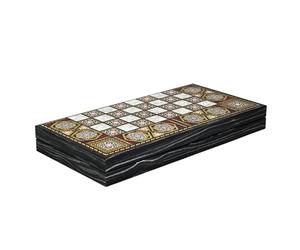 Traditional Wooden Backgammon Set, 20 Inch Mother of Pearl Design, Handmade Board Game with Dice Set, Classic Family Entertainment (Backgammon Set with Dices)