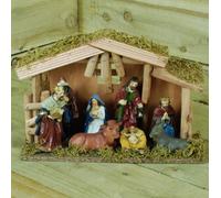Traditional Wooden Christmas Nativity Scene With Eight Figurines