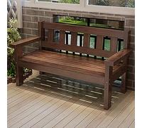Traditional Wooden Garden Bench with Backrest and Armrest, Durable Outdoor Patio Seating, Comfortable Park Chair for Lawn, Porch, and Path - Brown Finish, Perfect for Leisure