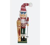 Traditional Wooden Santa Skier Christmas Nutcracker by Clever Creations | Collectible Mr. Claus in Ski Sweater | Festive Holiday Décor | Holding Skis and Poles | 100% Wood | 14” Tall